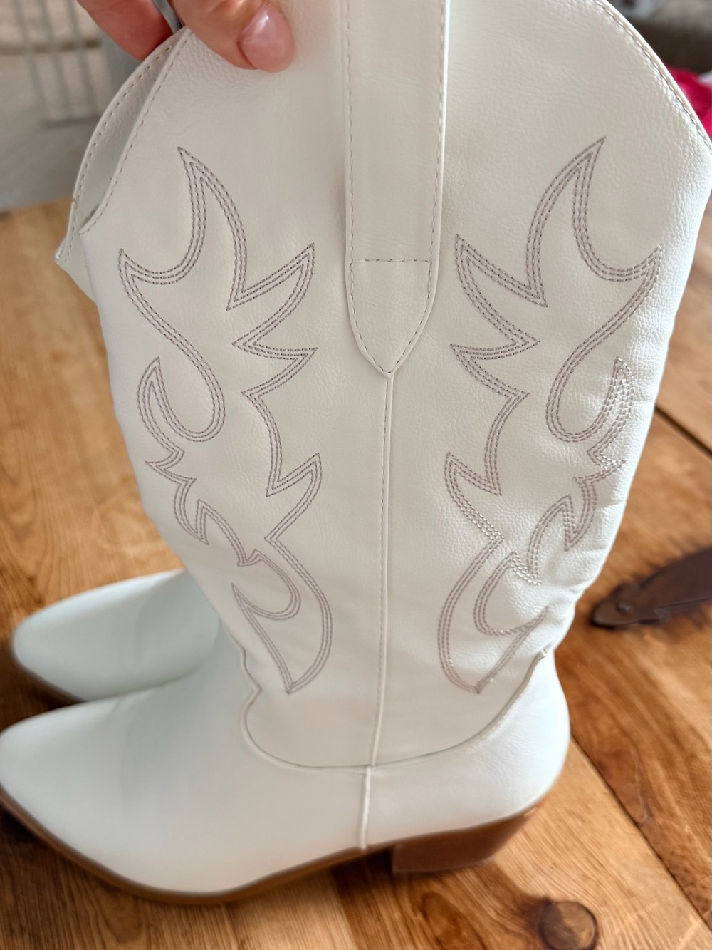 White Western-Inspired Leather Mid-Calf Boots
